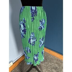 NWT Floral Pleated Pencil Skirt Green Blue Spring Derby Garden Party XS